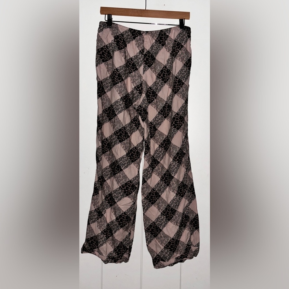 Victoria's Secret Women S Black Pink Plaid Animal Flannel 2pcs Pajama Lounge - Picture 6 of 14